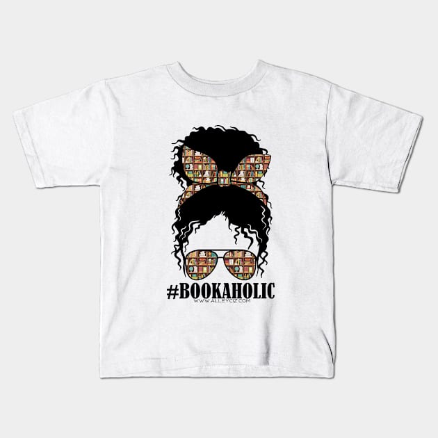 Bookaholic Curly Hair Kids T-Shirt by Alley Ciz